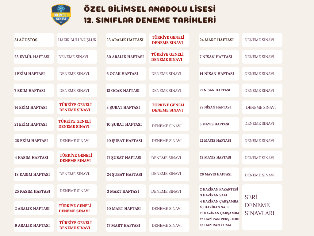 DENEME TARİHLERİ 12